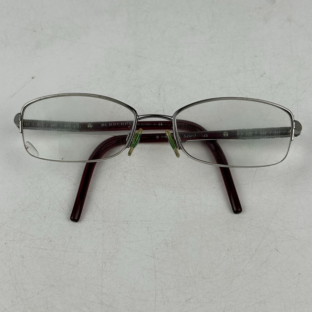 Burberry Eyeglasses B 1157 1003 Size 52-17-135 Silver Maroon Rectangle Frames - Picture 13 of 13